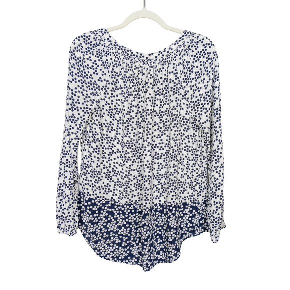 BODEN Navy White Print Maya Blouse Viscose Long Sleeve Split Neck Women's US 6 - Picture 2 of 6